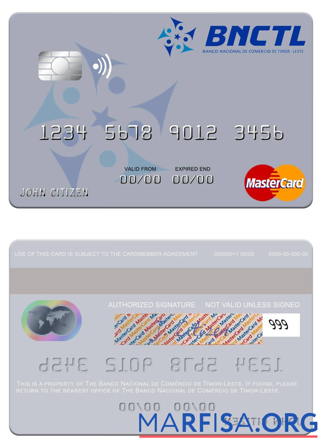 Blank Timor Leste Banco Nacional de Comércio de Timor Leste mastercard sample